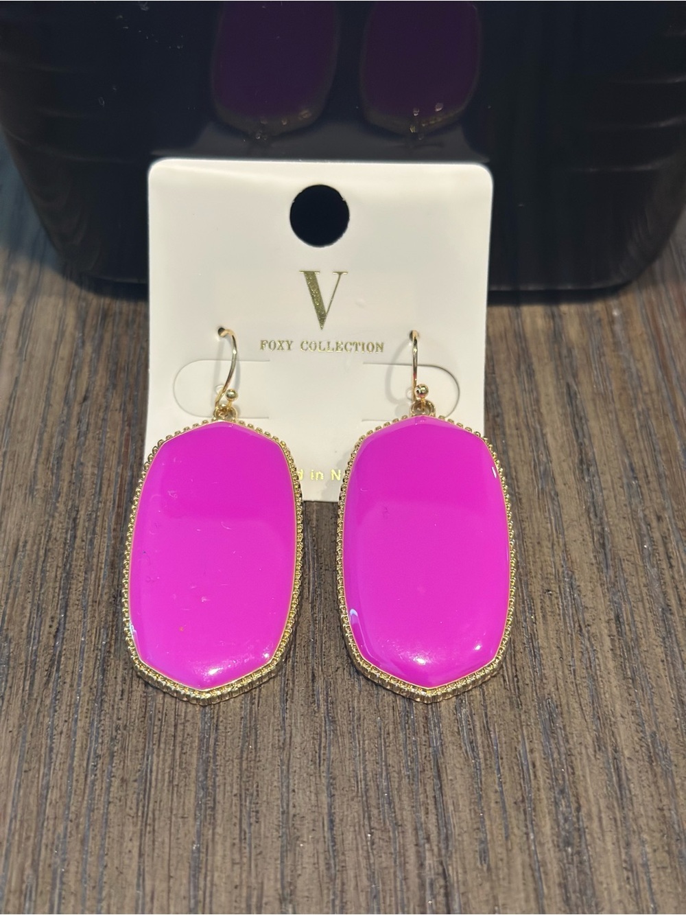 V Foxy Collection Hot Pink Gold-Trim Drop Earrings